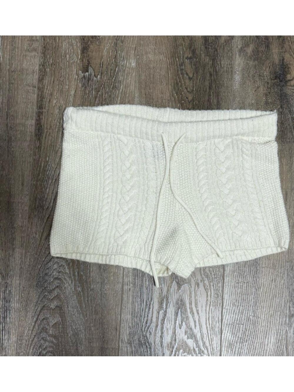 Aerie Cable Knit Cozy Lounge Shorts Cream Ivory Sweater Knit Drawstring S